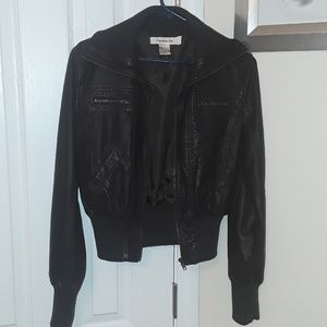 Dark Brown Faux Leather Bomber Jacket